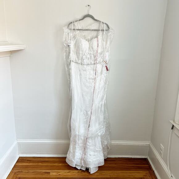 NWT Mac Duggal White Wedding Dress 14 Corset Plunge Trumpet Lace Gown - Picture 15 of 16